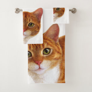 Conjunto de Toalhas de Banheiro de Gato Laranja