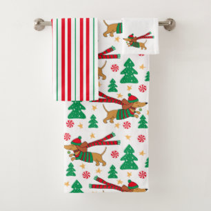 Conjunto de Toalhas de Banheiro de Natal Dachshund