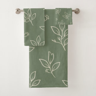 Conjunto de Toalhas de Banheiro Folha Verde Salvia