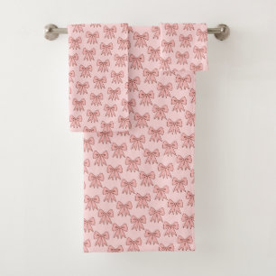 Conjunto de Toalhas de Banheiro Laços Rosa Retro