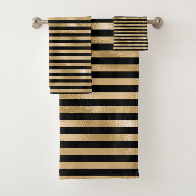 Conjunto de Toalhas de Banheiro Listradas Preto e  (Insitu)