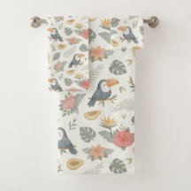 Conjunto de Toalhas de Banheiro Tropicais com Tuca