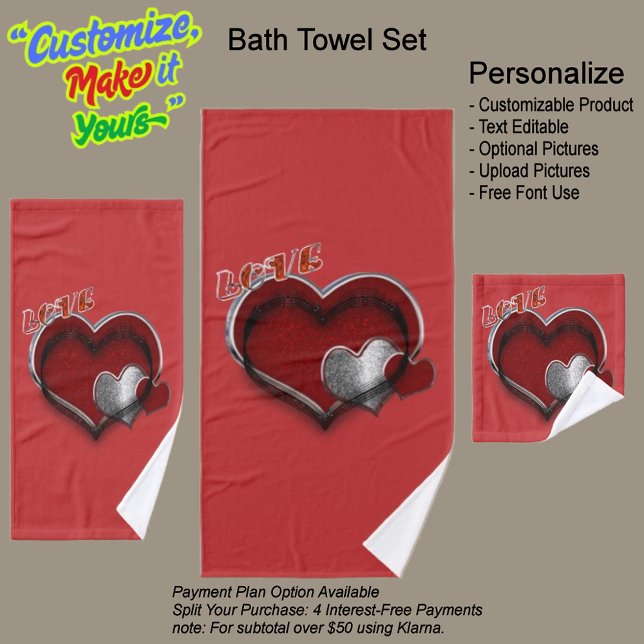 Conjunto de Toalhas de Banheiro Vermelho de Coraçã (Heart Magic Bathroom Towel Set Featuring a Red Background.)