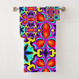 Conjunto de toalhas de banho amarelas e vermelhas