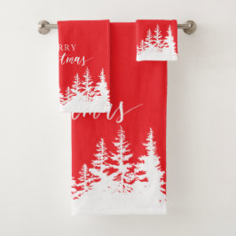 Conjunto de Toalhas de Banho Árvores de Natal Verm