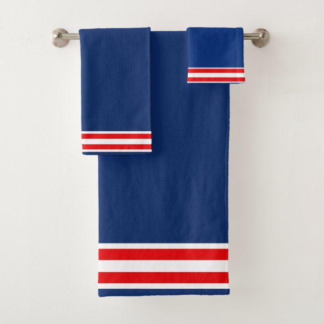 Conjunto de Toalhas de Banho Azul Branco e Vermelh (Insitu)
