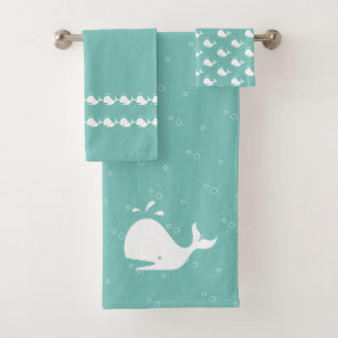 Conjunto de Toalhas de Banho Azul-Teal de Baleia