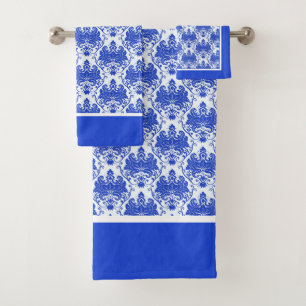 Conjunto De Toalhas De Banho Branco E Azul-Campo F