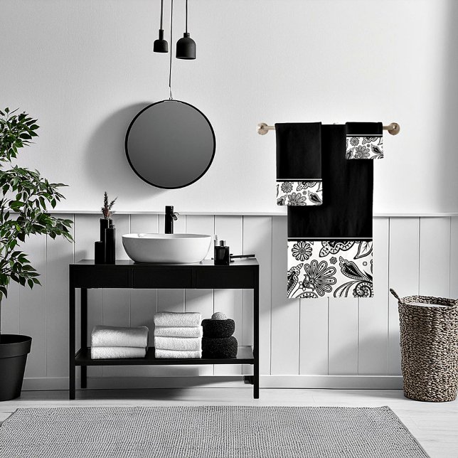 Conjunto de toalhas de banho branco e preto (Criador carregado)