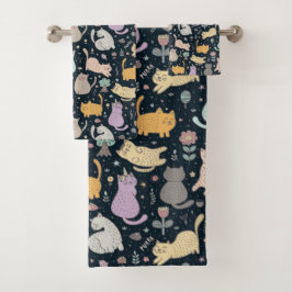 Conjunto de Toalhas de Banho com Desenho de Gatos 