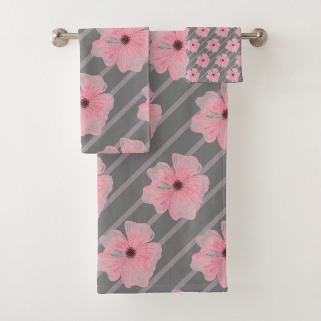 Conjunto de Toalhas de Banho com Flores Cor-de-Ros (Insitu)