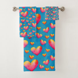 Conjunto de Toalhas de Banho Corações Multicolorid