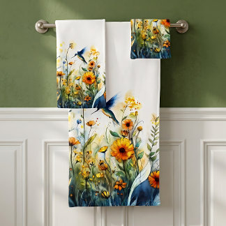 Conjunto de Toalhas de Banho de Beija-flor e Flore