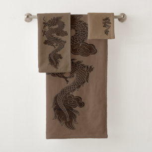 Conjunto de Toalhas de Banho de Dragão Marrom