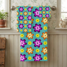 Conjunto de Toalhas de Banho de Flores Coloridas e
