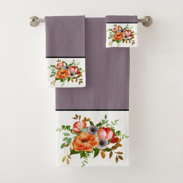 Conjunto de toalhas de banho de flores em aquarela (Insitu)