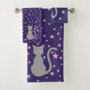 Conjunto de Toalhas de Banho de Gato de Cinzas