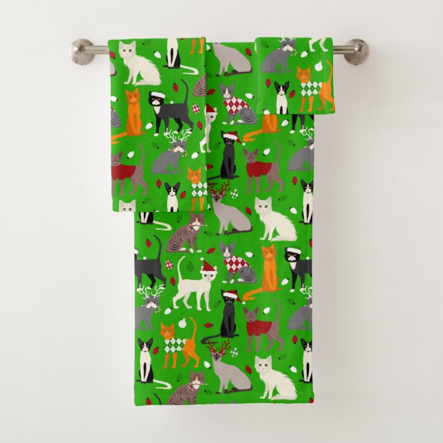 Conjunto de Toalhas de Banho de Gatos de Natal (Insitu)