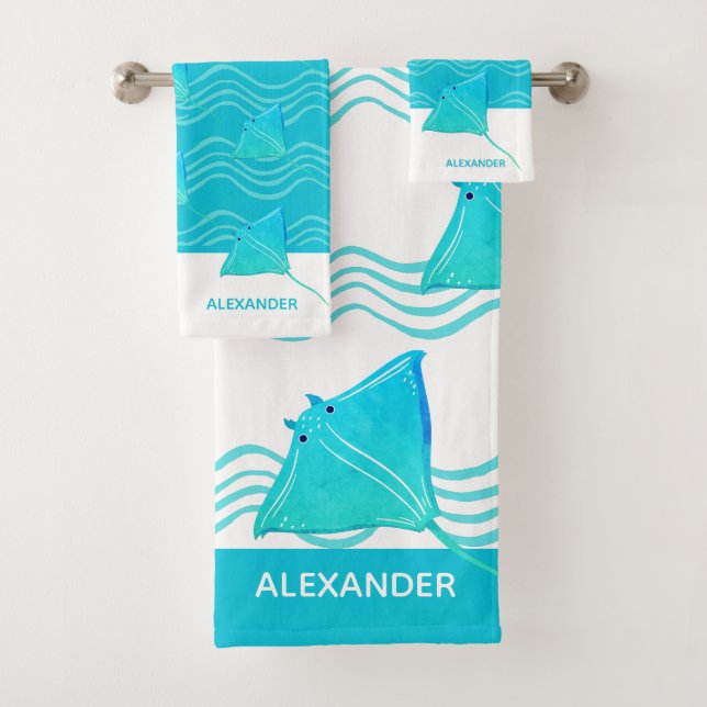 Conjunto de Toalhas de Banho de Onda de Raios Azul (Insitu)