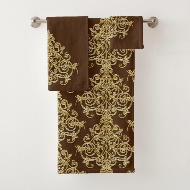 Conjunto de Toalhas de Banho em Damasco Dourado e  (Insitu)
