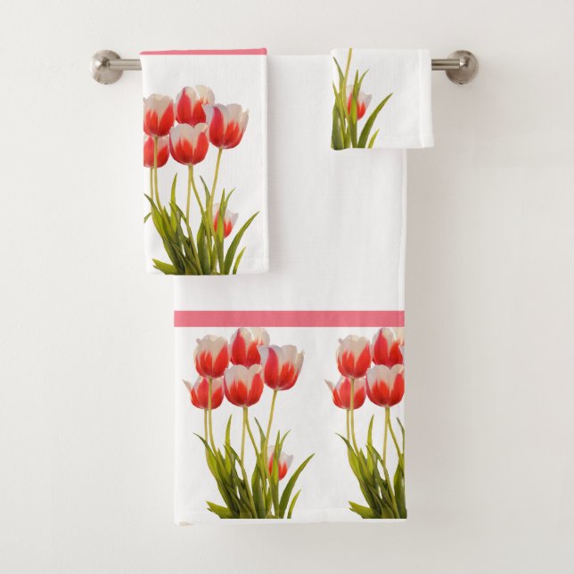 Conjunto de Toalhas de Banho Flor de Tulipa Vermel (Insitu)