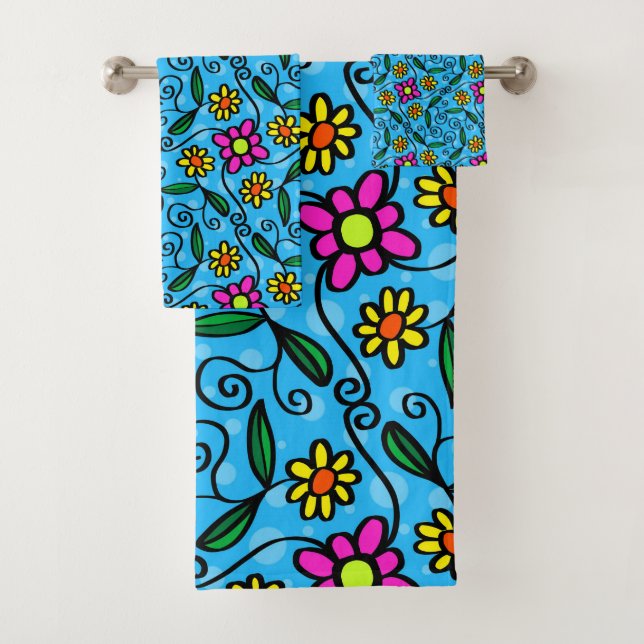 Conjunto de Toalhas de Banho Florais Abstratas (Insitu)