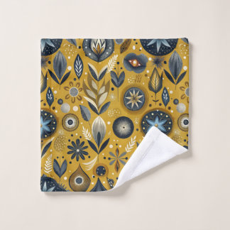 Conjunto de Toalhas de Banho Florais Azul e Dourad