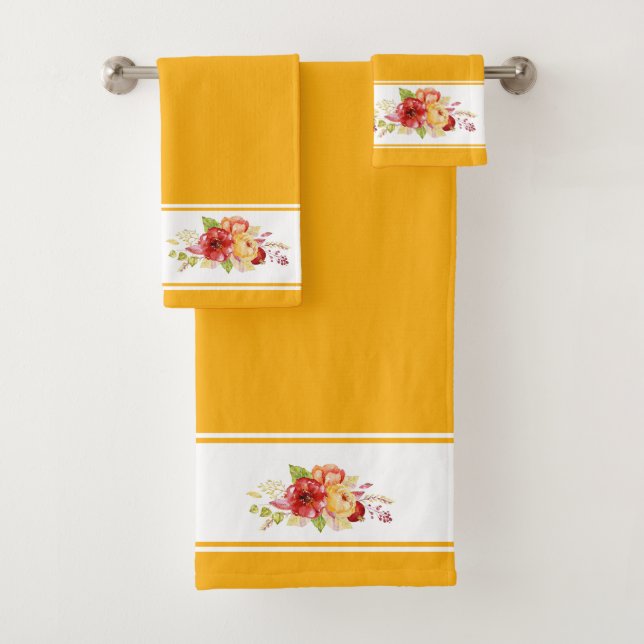 Conjunto de toalhas de banho florais em aquarela (Insitu)