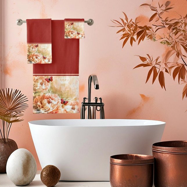 conjunto de toalhas de banho florais pêssego (Criador carregado)