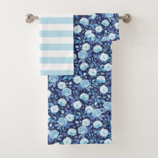 Conjunto de Toalhas de Banho Floral Azul