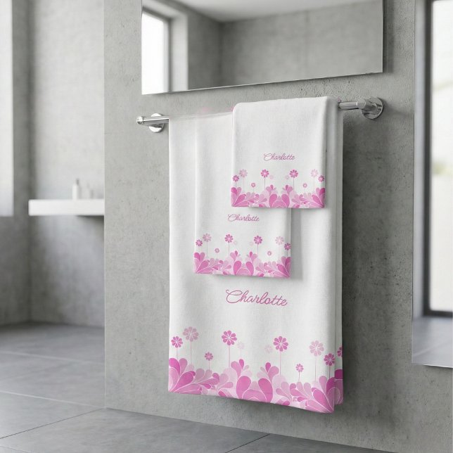 Conjunto de Toalhas de Banho Floral Retro Rosa (Criador carregado)