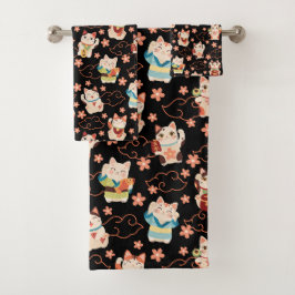 Conjunto de Toalhas de Banho Gatos da Sorte Maneki
