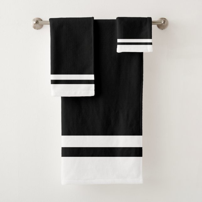 Conjunto de Toalhas de Banho Listradas Preto e Bra (Insitu)