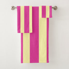 Conjunto de Toalhas de Banho Listras Rosa e Amarel