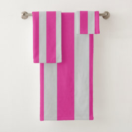 Conjunto de Toalhas de Banho Listras Rosa e Cinza