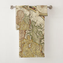 Conjunto de Toalhas de Banho Mapa Mundial Vintage
