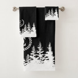 Conjunto de Toalhas de Banho Monogram Trees Preto 