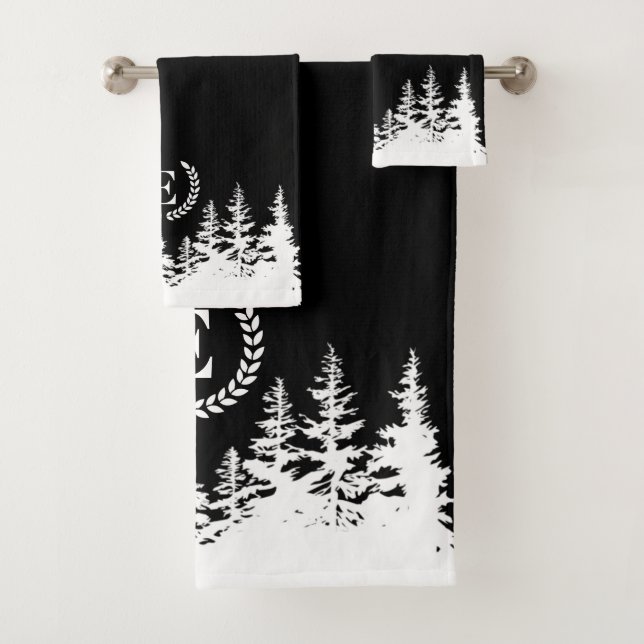 Conjunto de Toalhas de Banho Monogram Trees Preto  (Insitu)