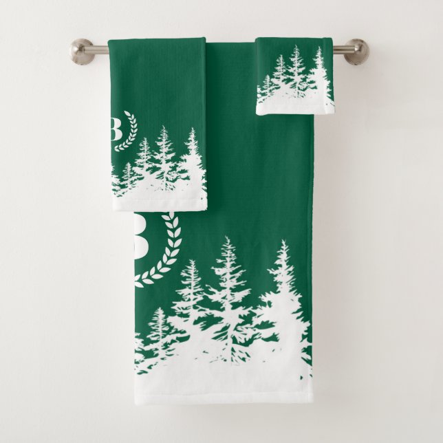 Conjunto de Toalhas de Banho Monogram Trees Verde  (Insitu)