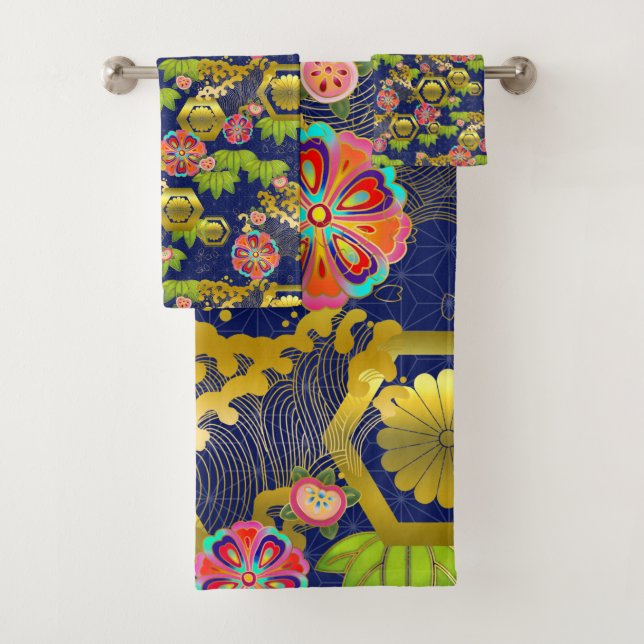 Conjunto de toalhas de banho padrão jurokugiku jap (Insitu)