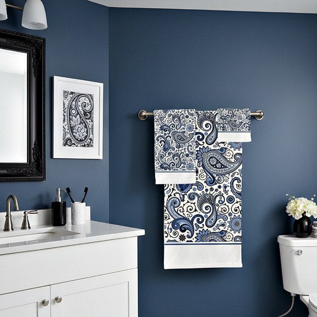 Conjunto de toalhas de banho paisley azul e branco (Criador carregado)