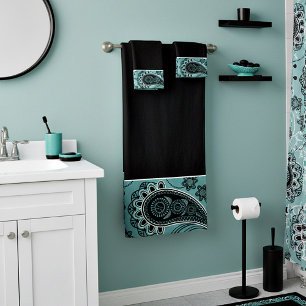 Conjunto de toalhas de banho paisley azul-teal esc