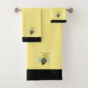 Conjunto de Toalhas de Banho Preta e Amarela com A