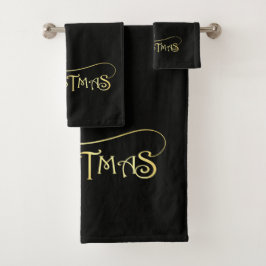 Conjunto de Toalhas de Banho Preto e Dourado