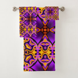Conjunto de toalhas de banho púrpura e amarela