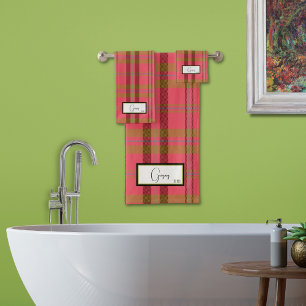 Conjunto de Toalhas de Banho Rosa Rouge Xadrez Mod