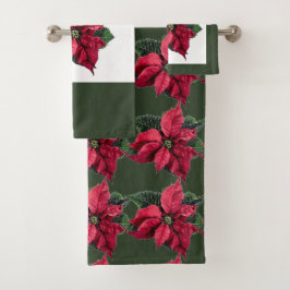 Conjunto de Toalhas de Banho Verdes com Poinsettia