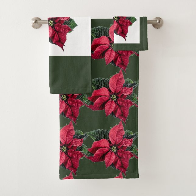 Conjunto de Toalhas de Banho Verdes com Poinsettia (Insitu)