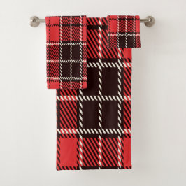 Conjunto de Toalhas de Banho Vermelho de Tartan