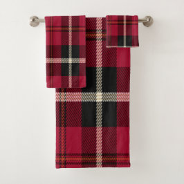 Conjunto de Toalhas de Banho Vermelho de Tartan